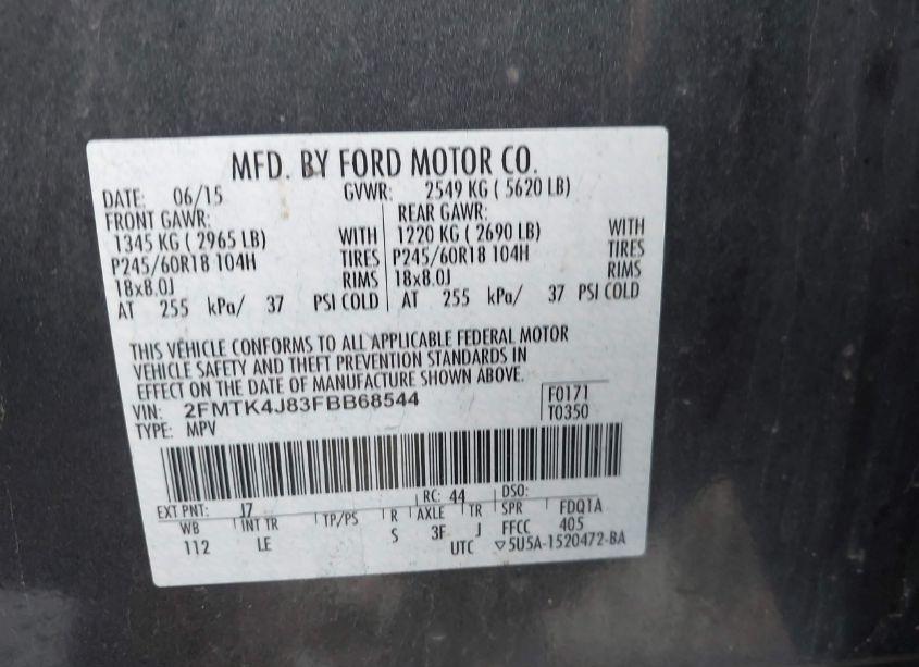 Photo 9 of 2015 Ford Edge SEL (VIN 2FMTK4J83FBB68544)