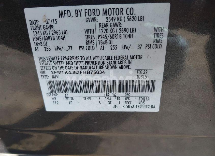 Photo 9 of 2015 Ford Edge SEL (VIN 2FMTK4J83FBB75834)