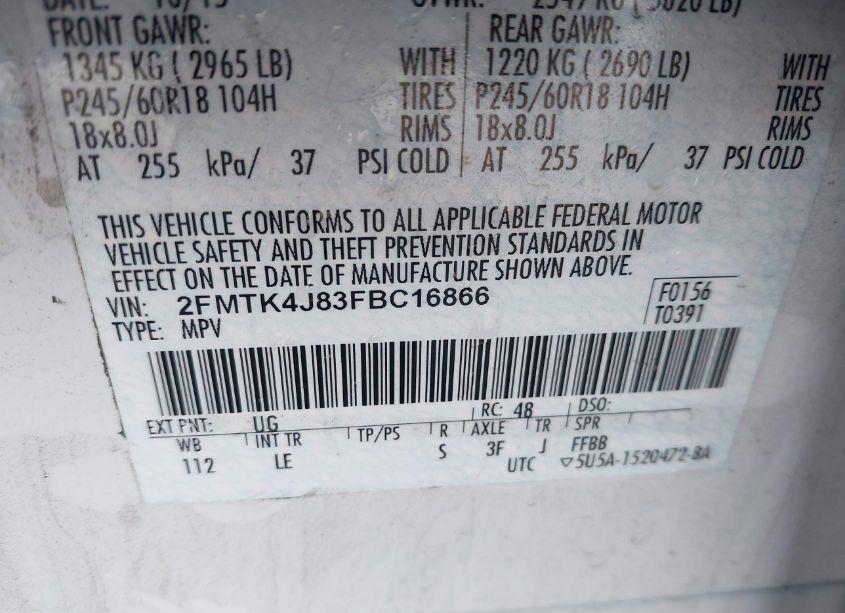 Photo 9 of 2015 Ford Edge SEL (VIN 2FMTK4J83FBC16866)