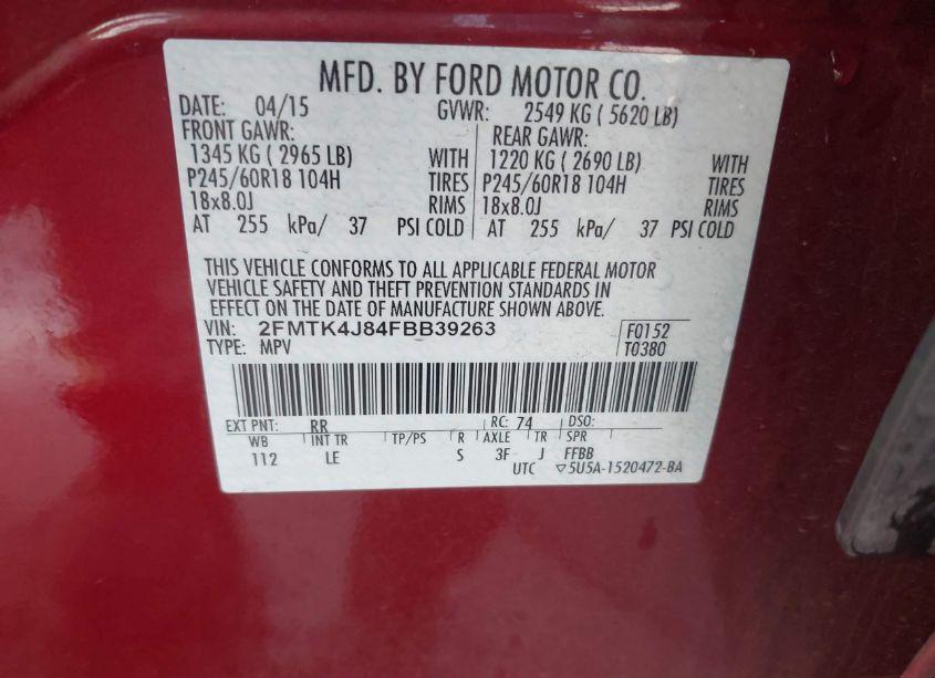 Photo 9 of 2015 Ford Edge SEL (VIN 2FMTK4J84FBB39263)