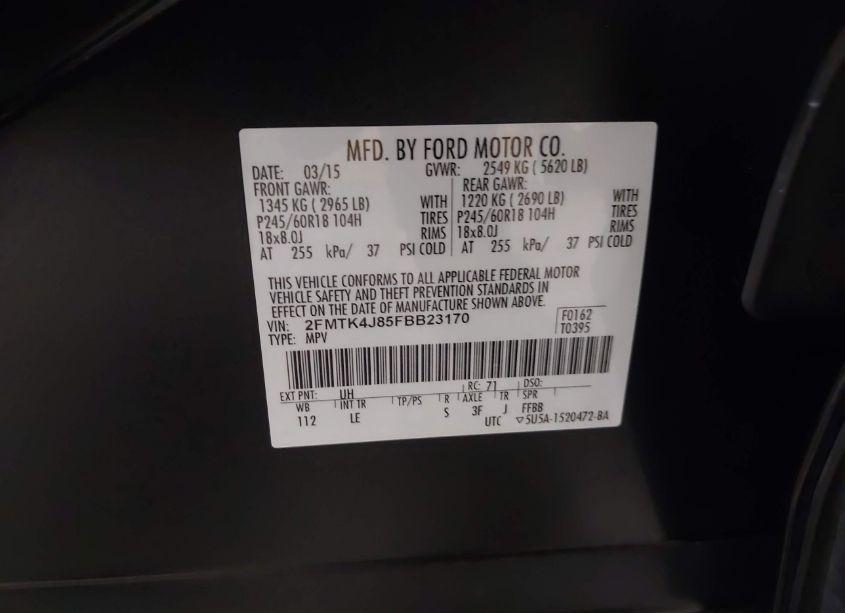 Photo 9 of 2015 Ford Edge SEL (VIN 2FMTK4J85FBB23170)