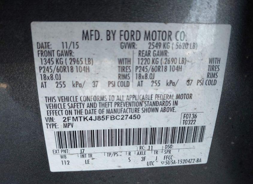 Photo 9 of 2015 Ford Edge SEL (VIN 2FMTK4J85FBC27450)