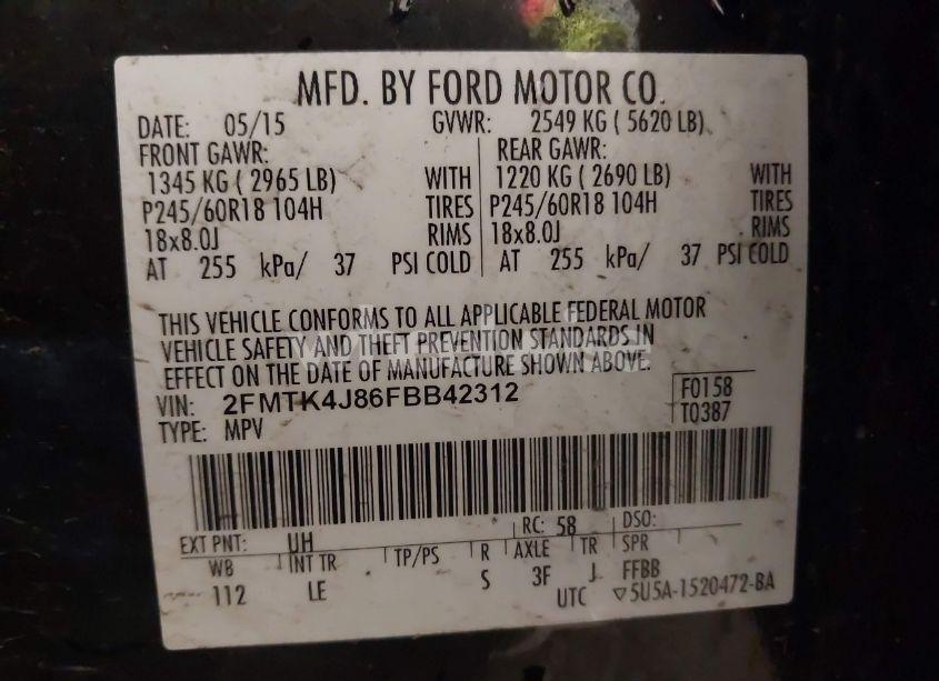 Photo 9 of 2015 Ford Edge SEL (VIN 2FMTK4J86FBB42312)