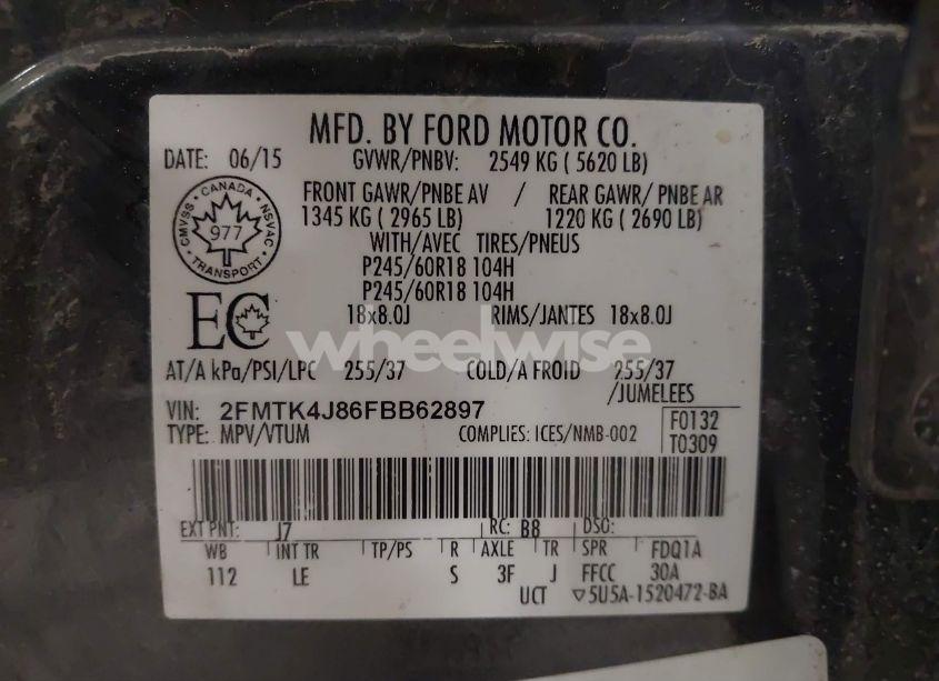 Photo 9 of 2015 Ford Edge SEL (VIN 2FMTK4J86FBB62897)