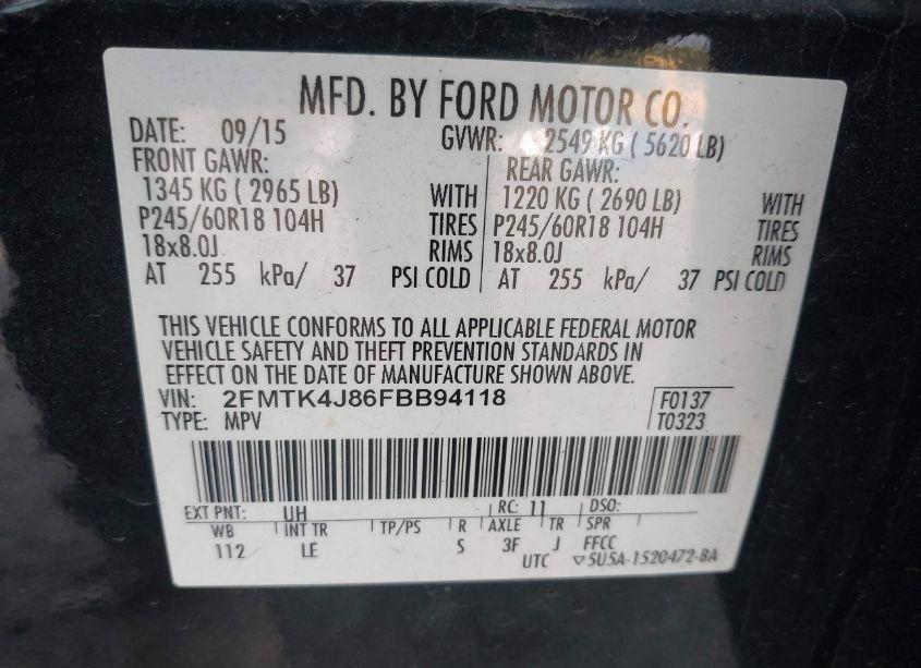 Photo 9 of 2015 Ford Edge SEL (VIN 2FMTK4J86FBB94118)