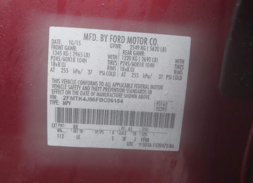 Photo 9 of 2015 Ford Edge SEL (VIN 2FMTK4J86FBC06154)