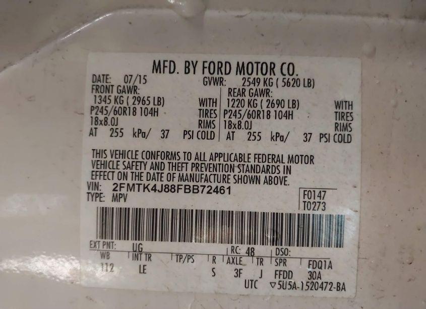 Photo 9 of 2015 Ford Edge SEL (VIN 2FMTK4J88FBB72461)