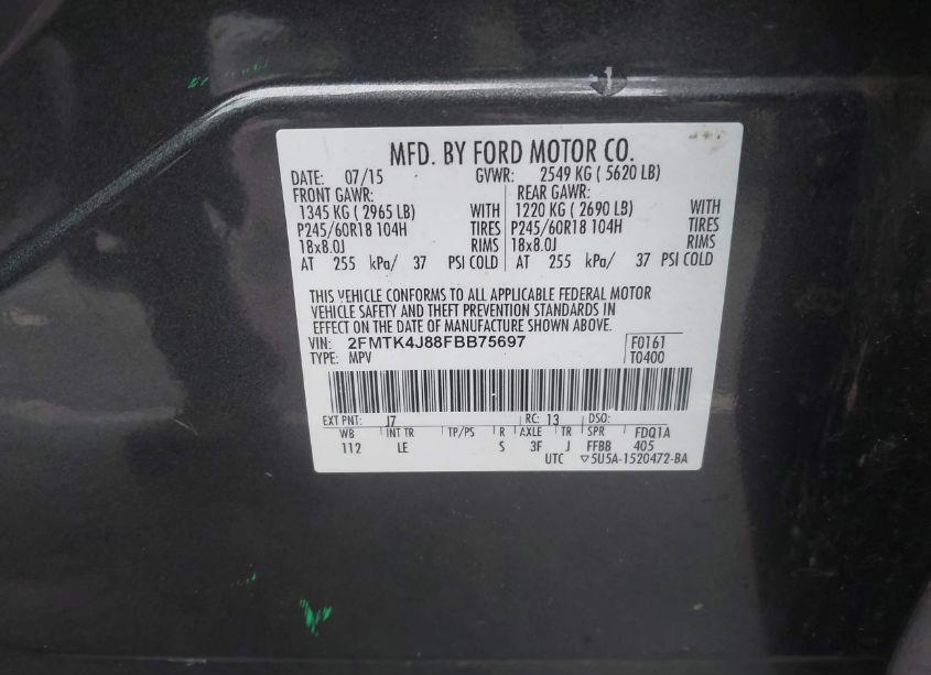 Photo 9 of 2015 Ford Edge SEL (VIN 2FMTK4J88FBB75697)