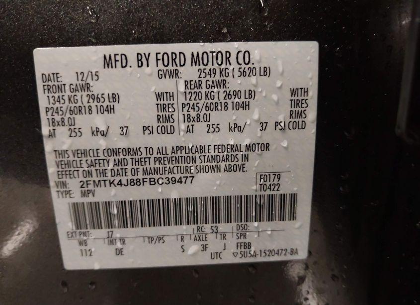 Photo 9 of 2015 Ford Edge SEL (VIN 2FMTK4J88FBC39477)