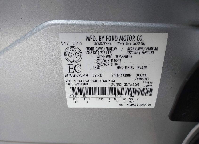 Photo 9 of 2015 Ford Edge SEL (VIN 2FMTK4J89FBB46144)