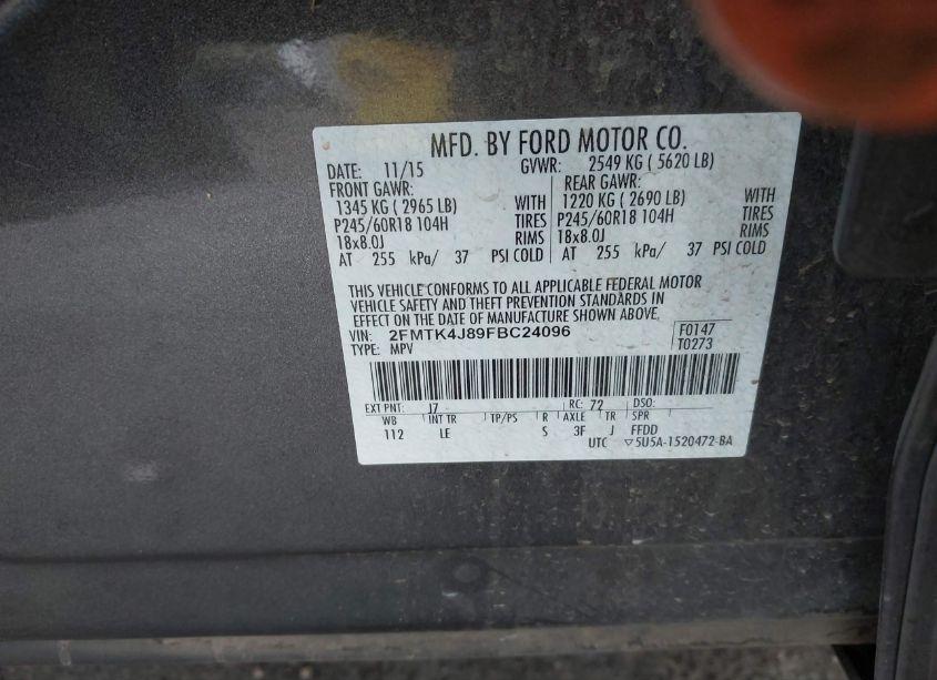 Photo 9 of 2015 Ford Edge SEL (VIN 2FMTK4J89FBC24096)