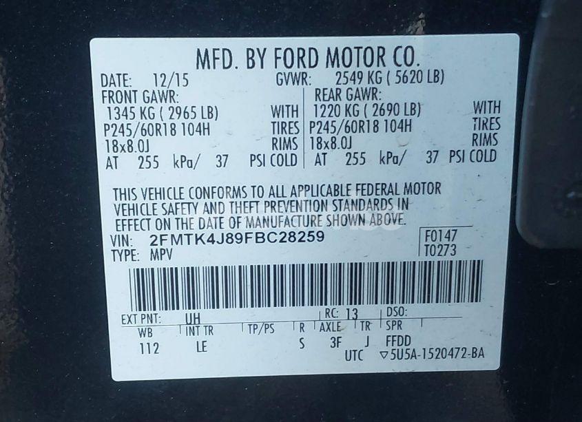 Photo 9 of 2015 Ford Edge SEL (VIN 2FMTK4J89FBC28259)