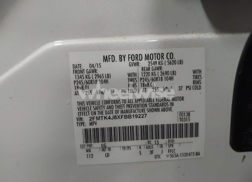 Photo 9 of 2015 Ford Edge SEL (VIN 2FMTK4J8XFBB19227)