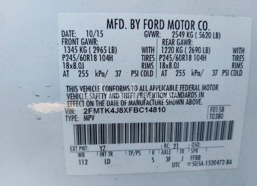 Photo 9 of 2015 Ford Edge SEL (VIN 2FMTK4J8XFBC14810)