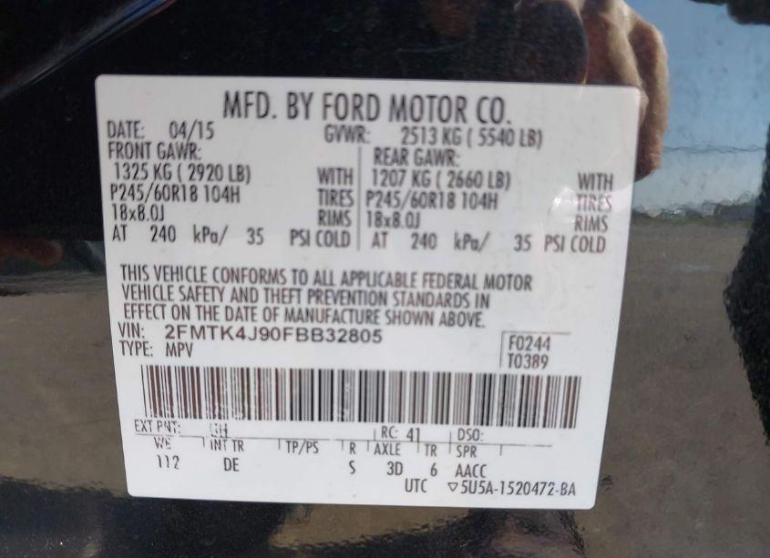 Photo 9 of 2015 Ford Edge SEL (VIN 2FMTK4J90FBB32805)