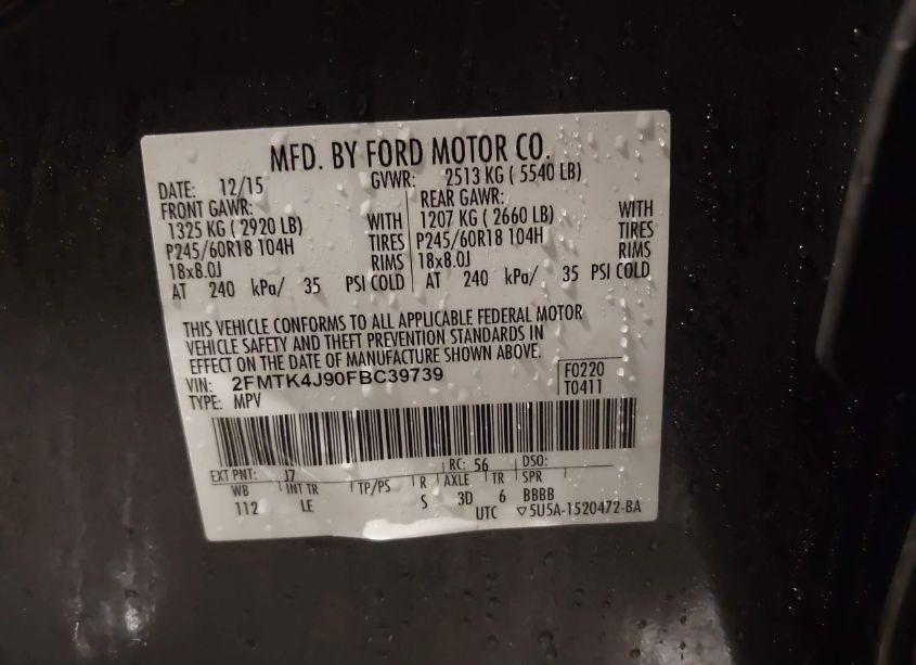 Photo 9 of 2015 Ford Edge SEL (VIN 2FMTK4J90FBC39739)