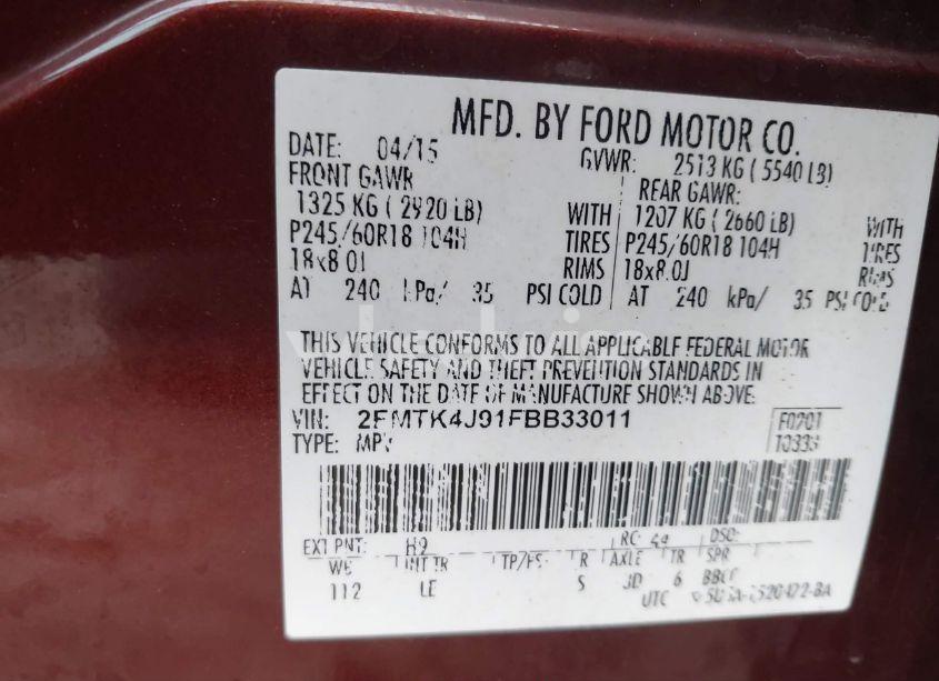 Photo 9 of 2015 Ford Edge SEL (VIN 2FMTK4J91FBB33011)