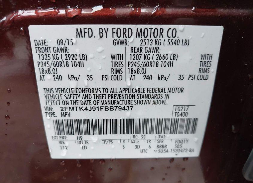 Photo 9 of 2015 Ford Edge SEL (VIN 2FMTK4J91FBB79437)