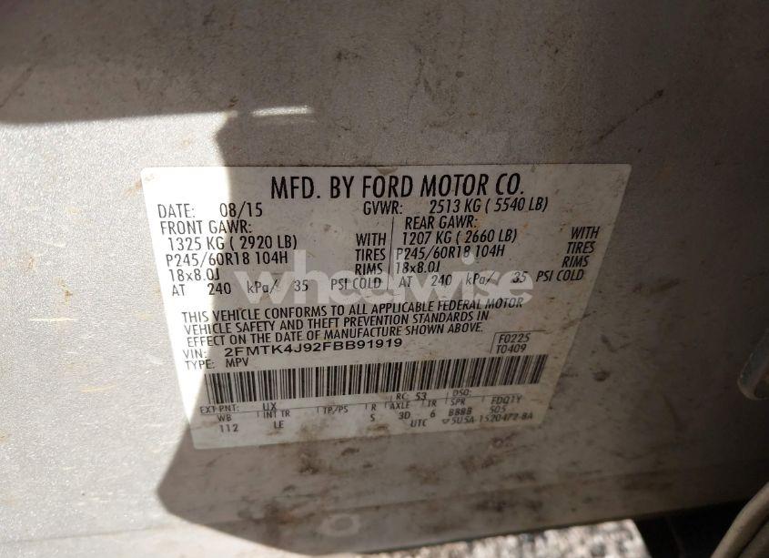 Photo 9 of 2015 Ford Edge SEL (VIN 2FMTK4J92FBB91919)