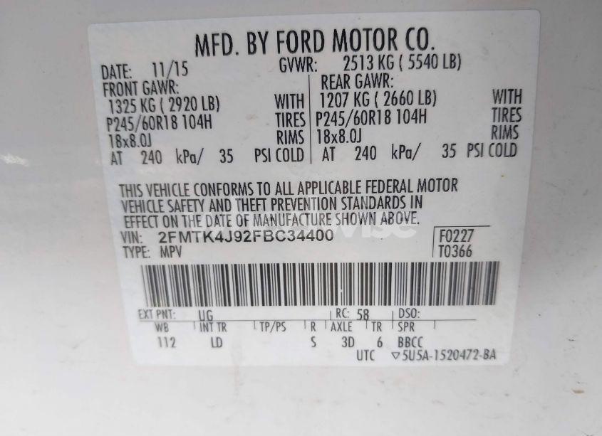 Photo 9 of 2015 Ford Edge SEL (VIN 2FMTK4J92FBC34400)