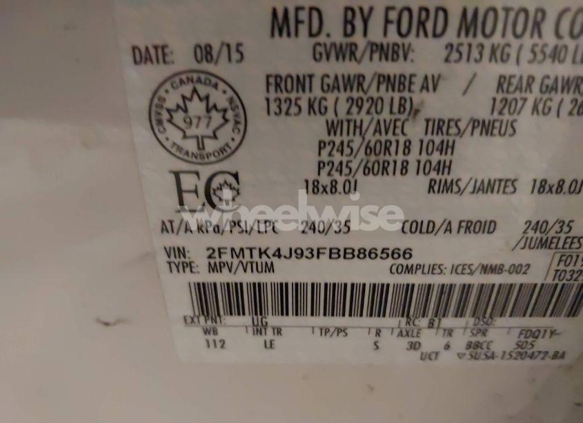 Photo 9 of 2015 Ford Edge SEL (VIN 2FMTK4J93FBB86566)