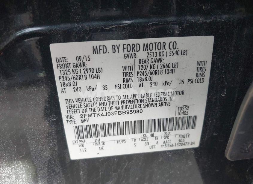 Photo 9 of 2015 Ford Edge SEL (VIN 2FMTK4J93FBB95980)