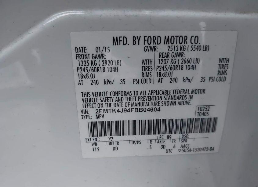 Photo 9 of 2015 Ford Edge SEL (VIN 2FMTK4J94FBB04604)