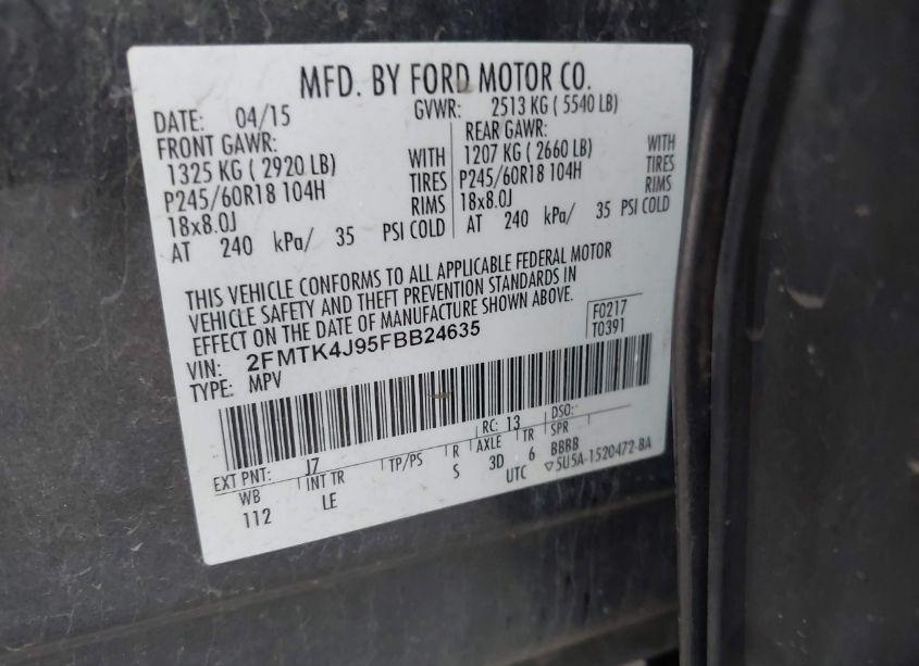 Photo 9 of 2015 Ford Edge SEL (VIN 2FMTK4J95FBB24635)