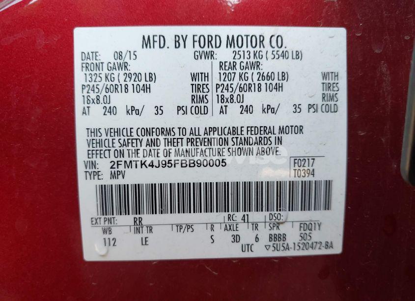 Photo 9 of 2015 Ford Edge SEL (VIN 2FMTK4J95FBB90005)