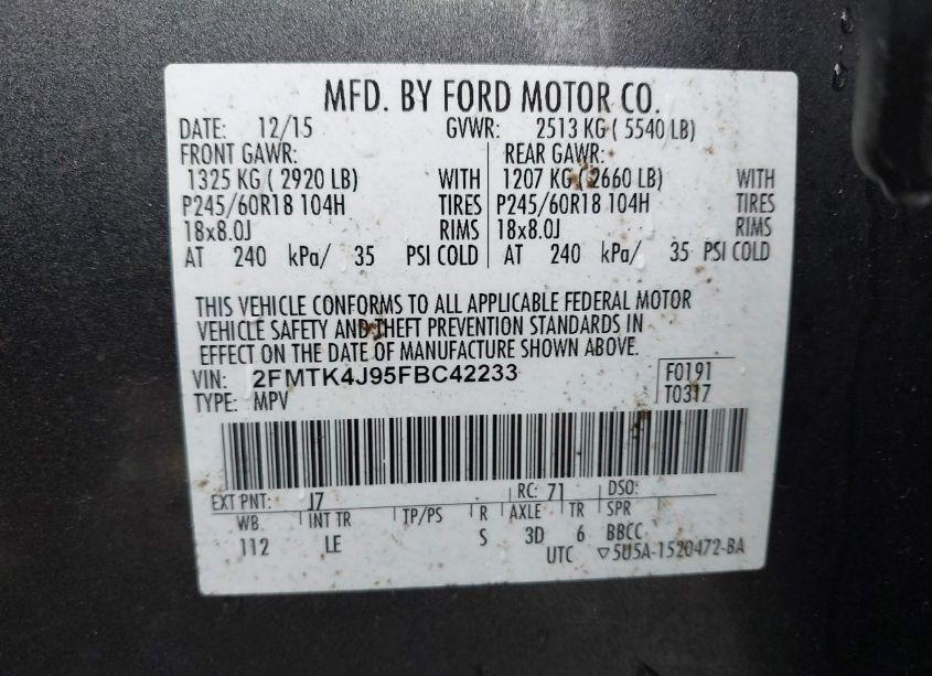 Photo 9 of 2015 Ford Edge SEL (VIN 2FMTK4J95FBC42233)