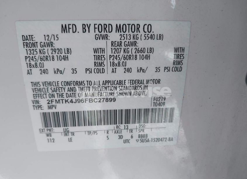 Photo 9 of 2015 Ford Edge SEL (VIN 2FMTK4J96FBC27899)