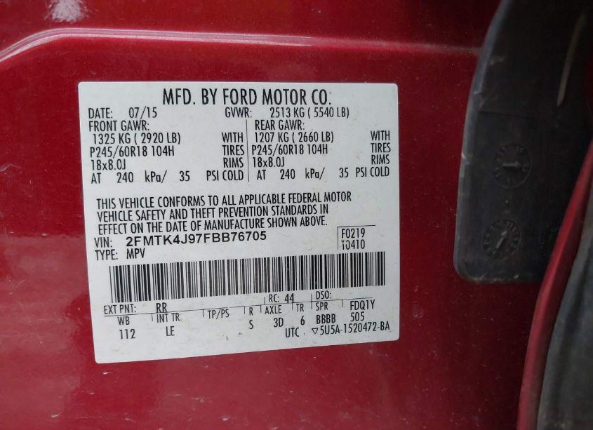 Photo 9 of 2015 Ford Edge SEL (VIN 2FMTK4J97FBB76705)