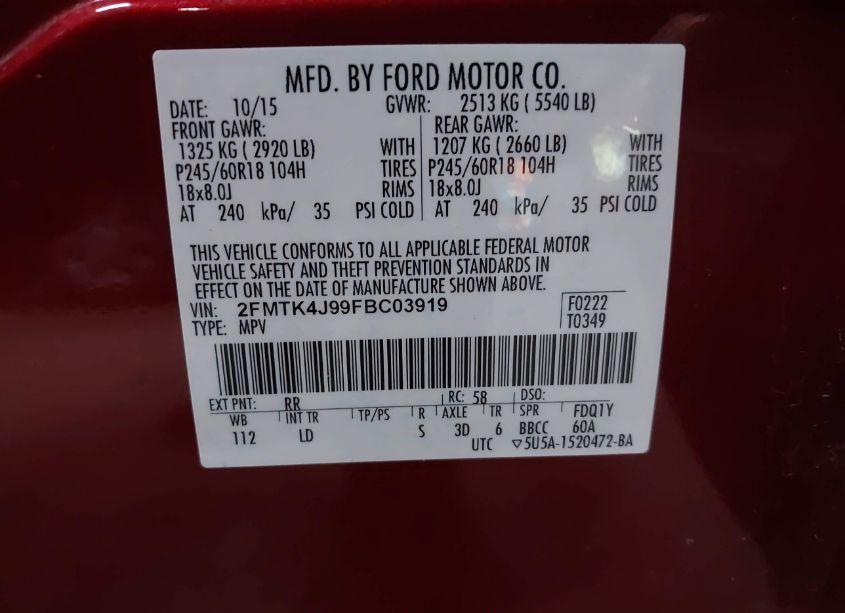 Photo 9 of 2015 Ford Edge SEL (VIN 2FMTK4J99FBC03919)
