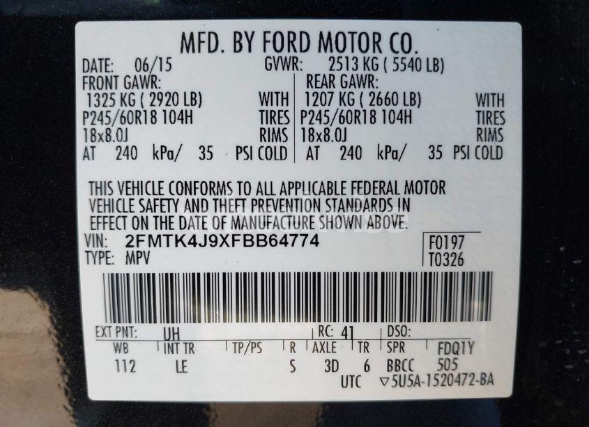 Photo 9 of 2015 Ford Edge SEL (VIN 2FMTK4J9XFBB64774)