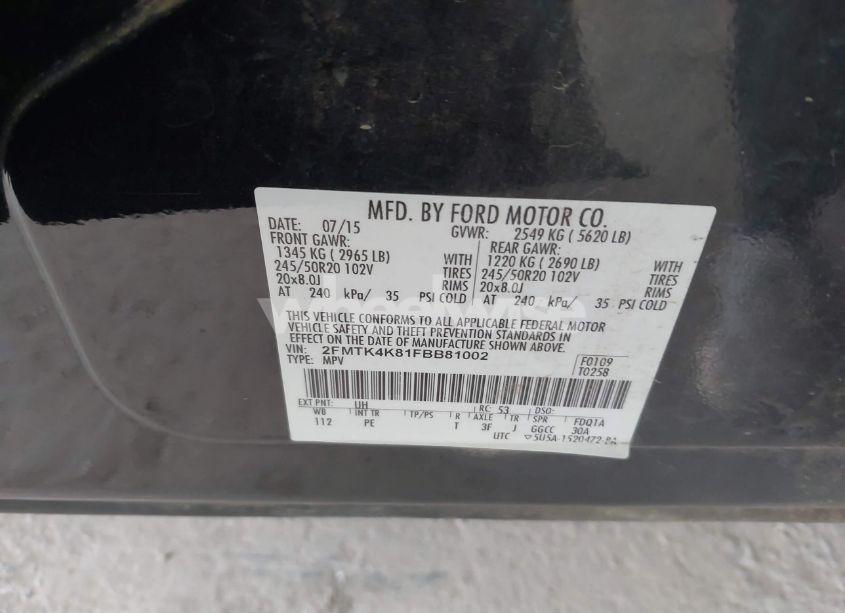 Photo 9 of 2015 Ford Edge TITANIUM (VIN 2FMTK4K81FBB81002)