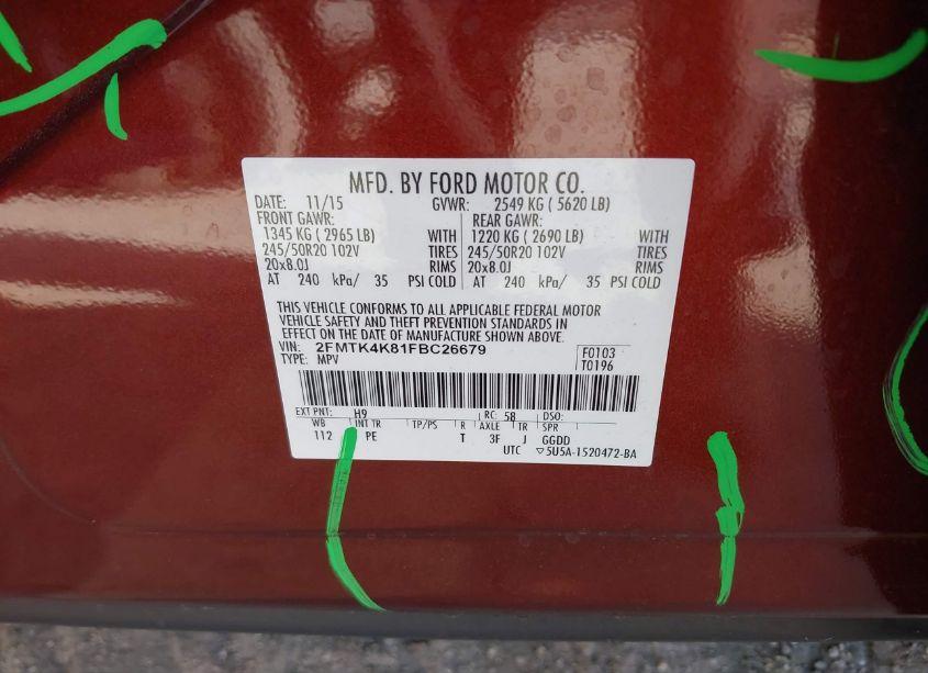 Photo 9 of 2015 Ford Edge TITANIUM (VIN 2FMTK4K81FBC26679)