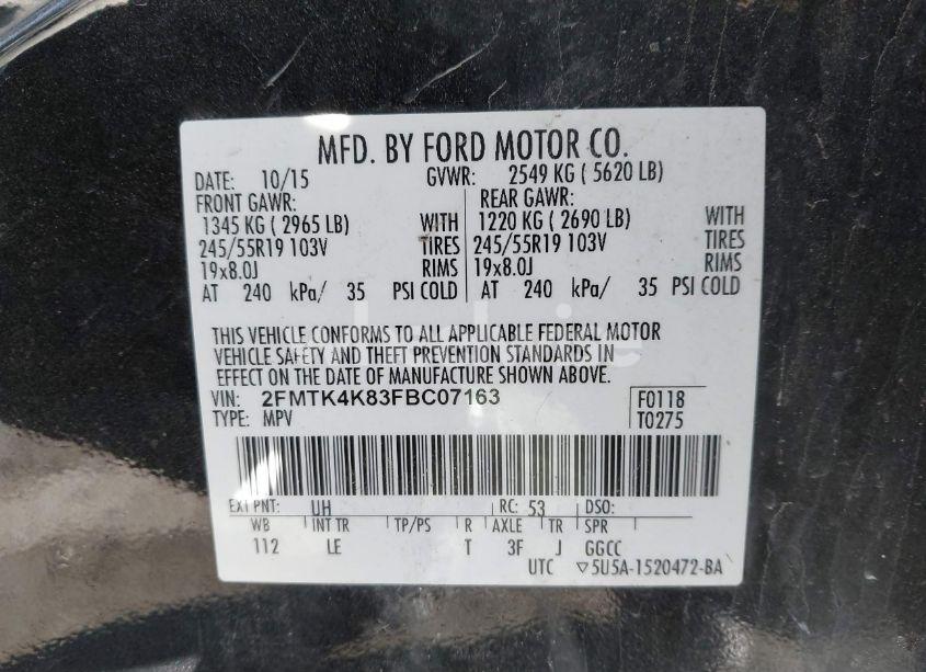 Photo 9 of 2015 Ford Edge TITANIUM (VIN 2FMTK4K83FBC07163)