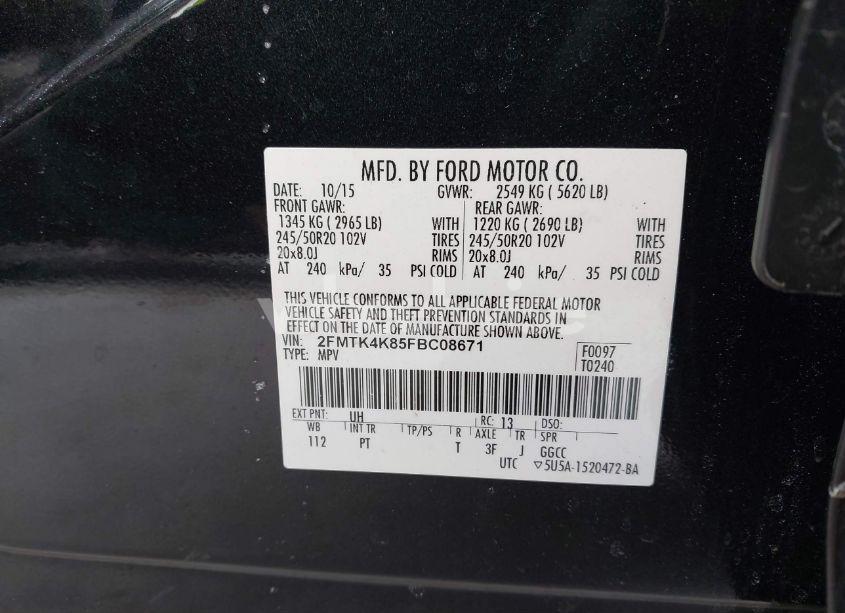 Photo 9 of 2015 Ford Edge TITANIUM (VIN 2FMTK4K85FBC08671)