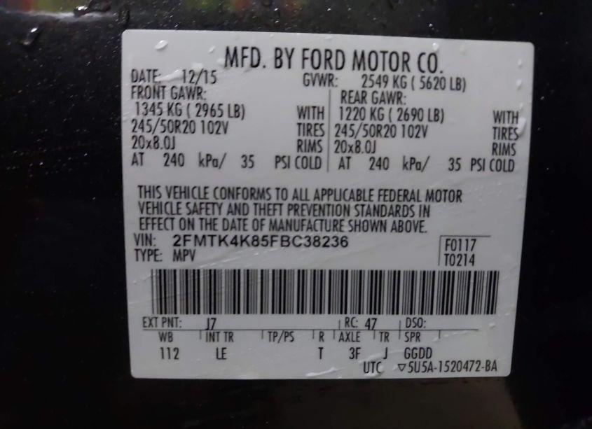 Photo 9 of 2015 Ford Edge TITANIUM (VIN 2FMTK4K85FBC38236)