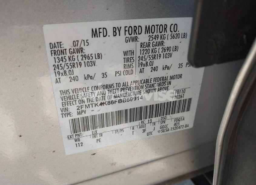 Photo 9 of 2015 Ford Edge TITANIUM (VIN 2FMTK4K86FBB69914)