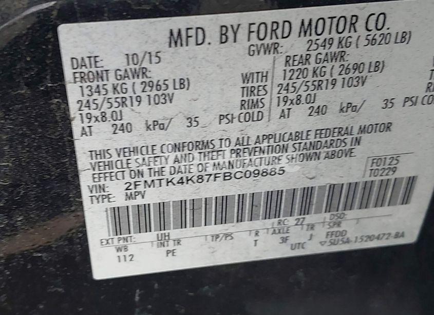 Photo 9 of 2015 Ford Edge TITANIUM (VIN 2FMTK4K87FBC09885)