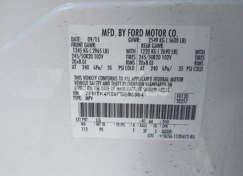 Photo 9 of 2015 Ford Edge TITANIUM (VIN 2FMTK4K89FBB95584)