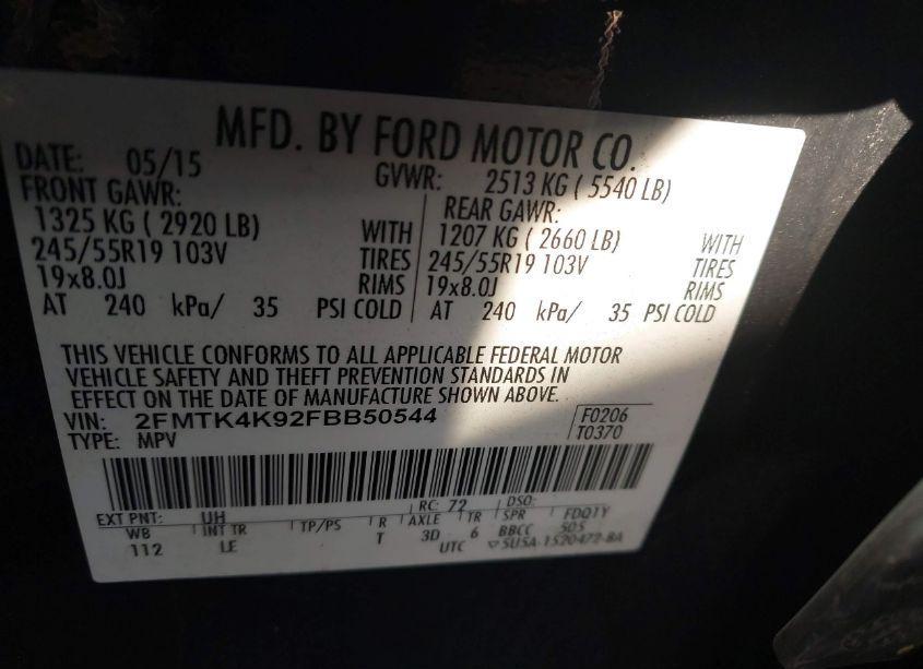 Photo 9 of 2015 Ford Edge TITANIUM (VIN 2FMTK4K92FBB50544)