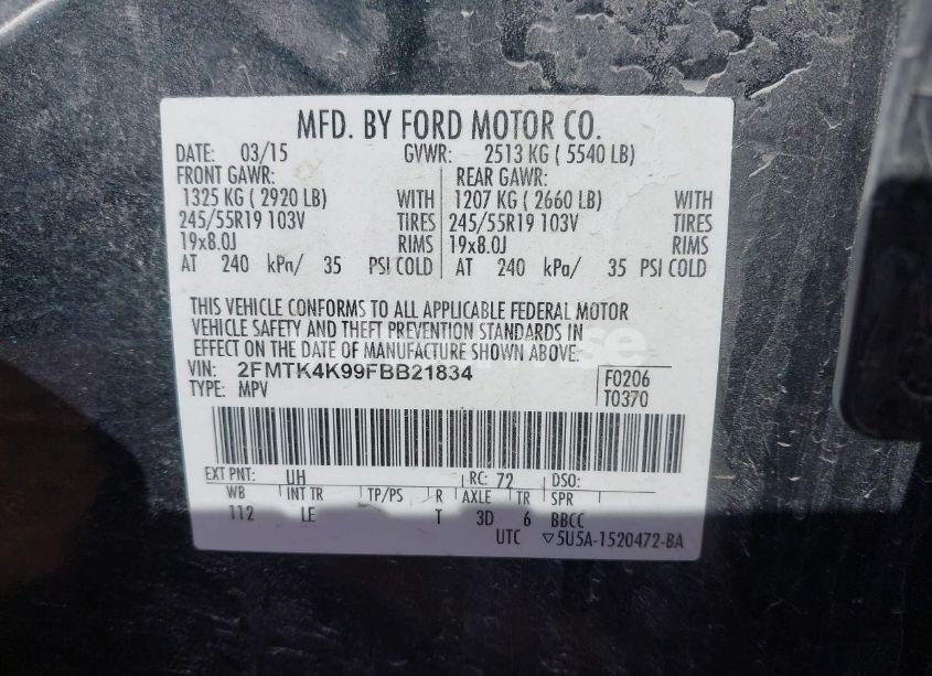 Photo 9 of 2015 Ford Edge TITANIUM (VIN 2FMTK4K99FBB21834)