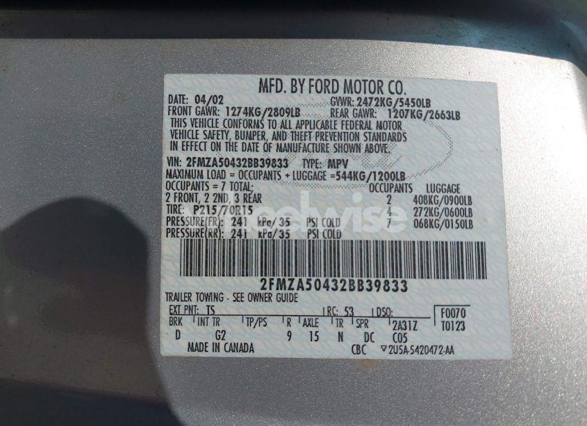 Photo 9 of 2002 Ford Windstar LX (VIN 2FMZA50432BB39833)