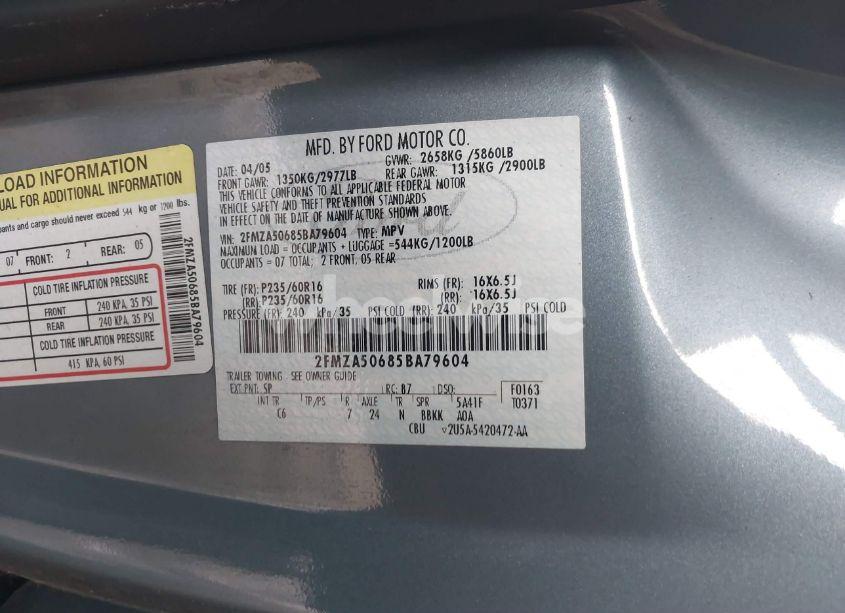 Photo 9 of 2005 Ford Freestar S (VIN 2FMZA50685BA79604)