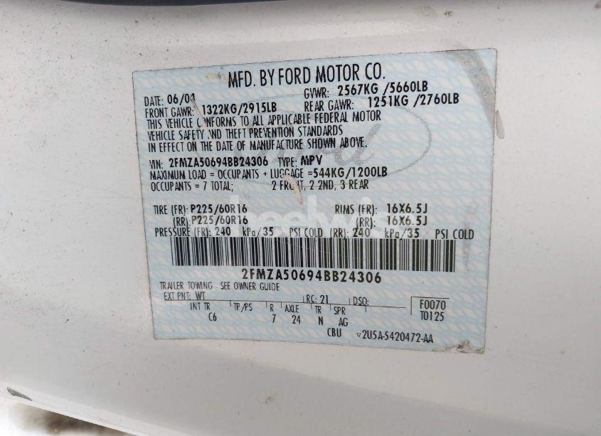 Photo 9 of 2004 Ford Freestar S (VIN 2FMZA50694BB24306)