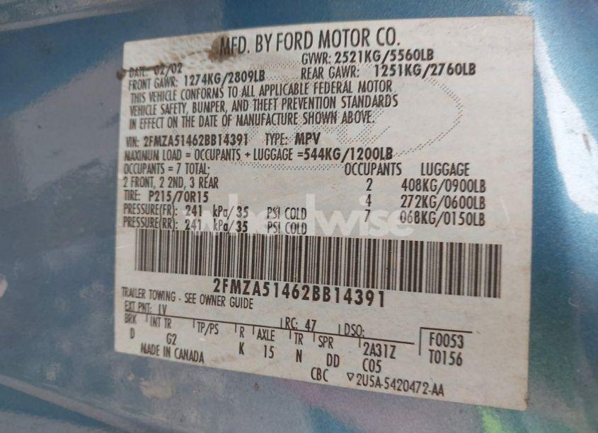 Photo 9 of 2002 Ford Windstar LX (VIN 2FMZA51462BB14391)