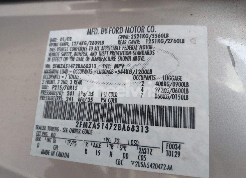 Photo 8 of 2002 Ford Windstar LX W/120A/LX W/130A (VIN 2FMZA51472BA68313)