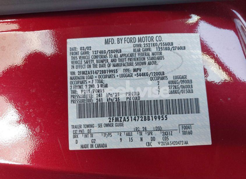 Photo 9 of 2002 Ford Windstar LX (VIN 2FMZA51472BB19955)